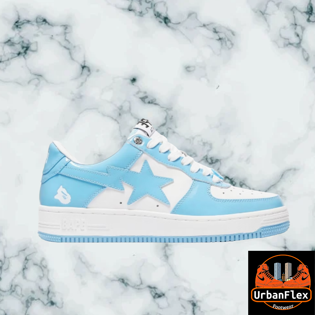 BPE Sta Patent Leather White Blue Sneakers