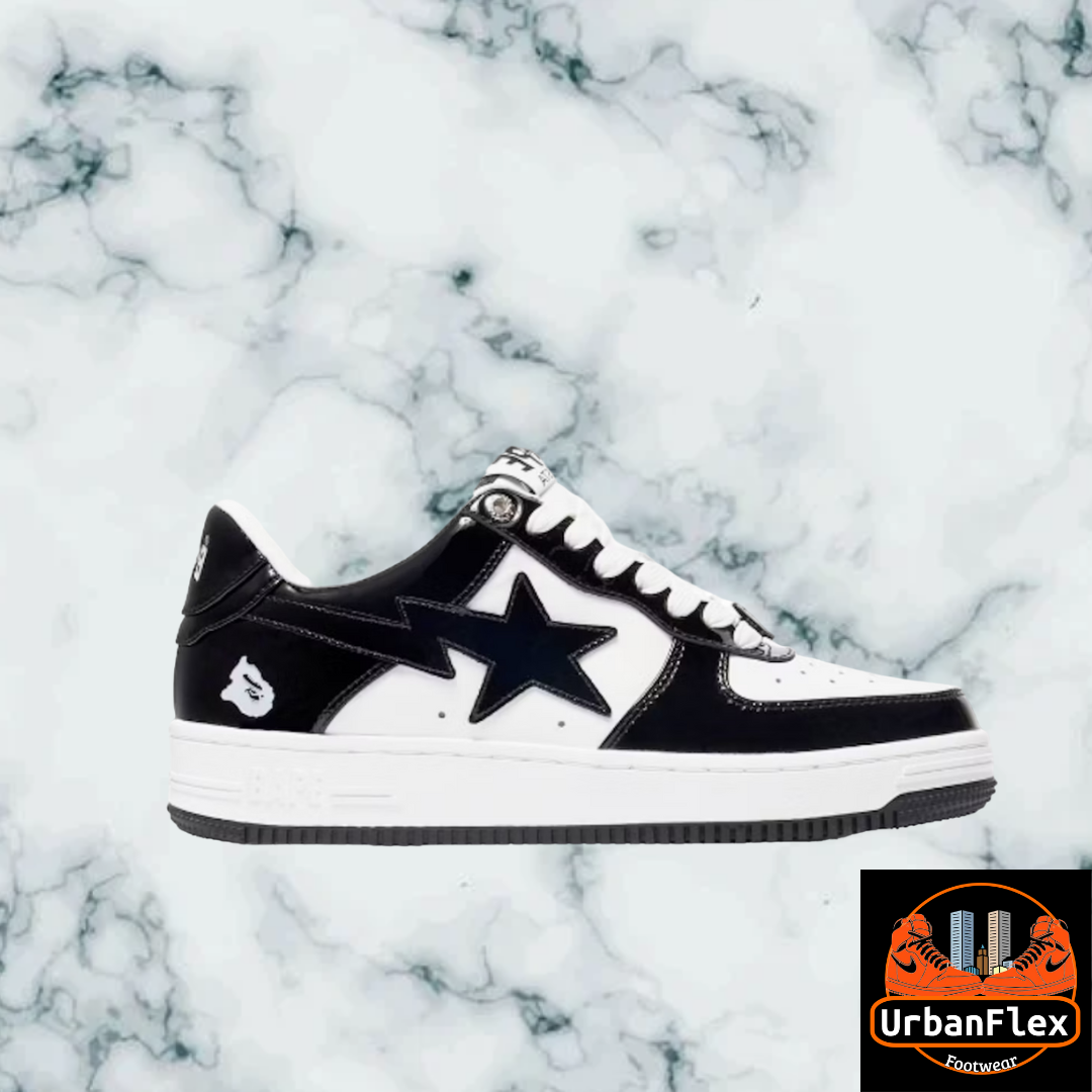 BPE Sta Patent Leather White Black Sneakers